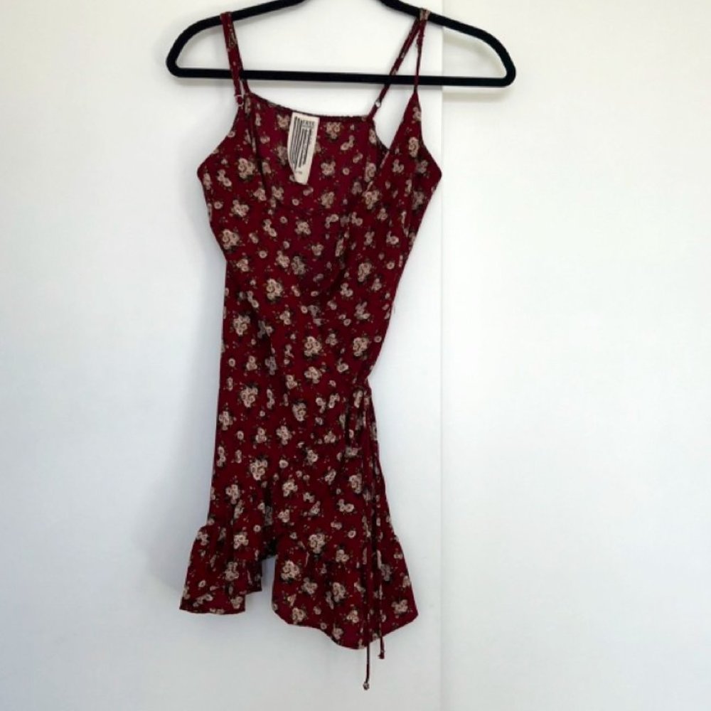 Free People Red Floral Mini Wrap Dress, size XS
